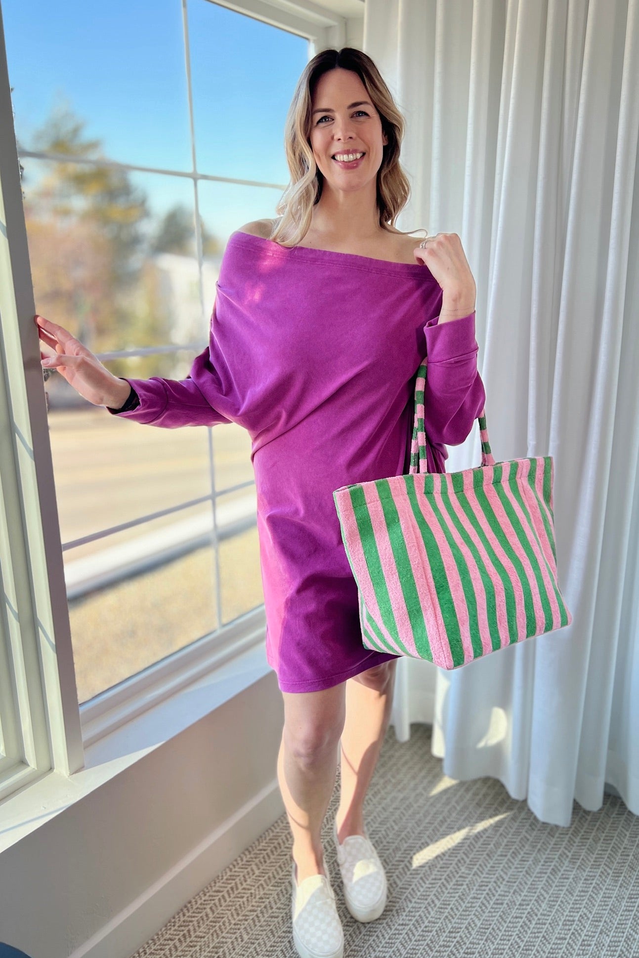 Off Shoulder Asymmetrical Tunic - Magenta