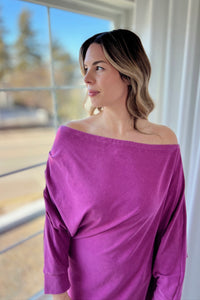 Off Shoulder Asymmetrical Tunic - Magenta