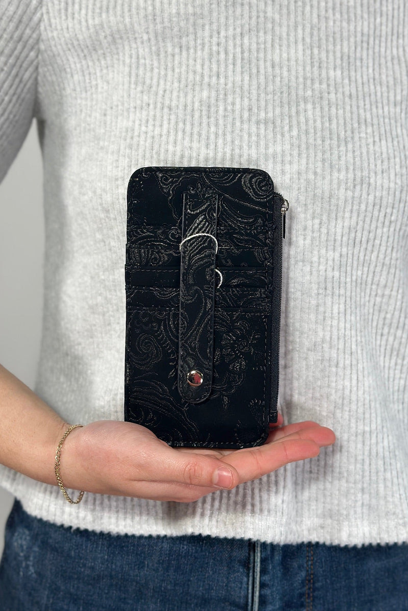 Marie Credit Card Sleeve - Black Paisley