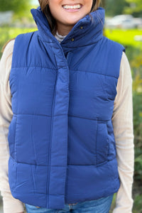 High Neck Puffer Vest - Navy