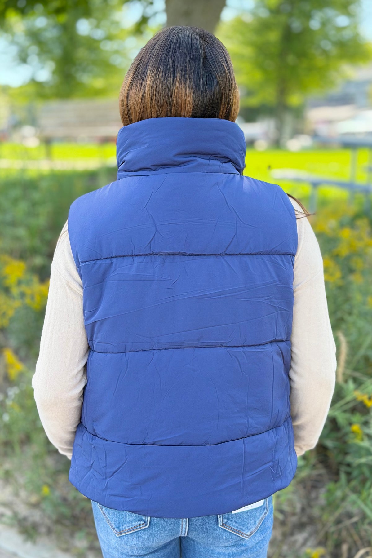 High Neck Puffer Vest - Navy