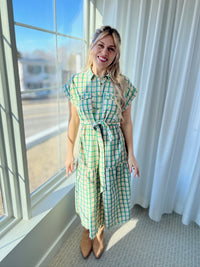 Maxi Dress Half Button Dress - Green