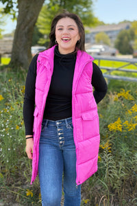 Long Down Vest - Fuchsia