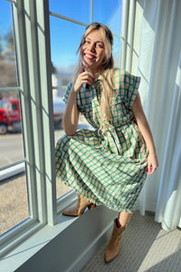 Maxi Dress Half Button Dress - Green