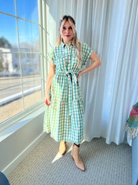 Maxi Dress Half Button Dress - Green