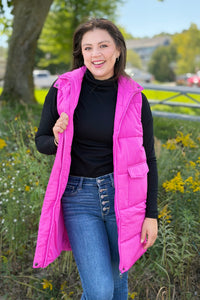 Long Down Vest - Fuchsia