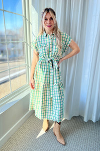 Maxi Dress Half Button Dress - Green