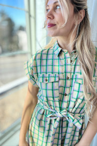 Maxi Dress Half Button Dress - Green