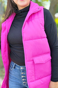 Long Down Vest - Fuchsia