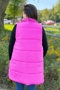 Long Down Vest - Fuchsia