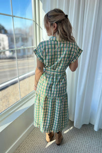 Maxi Dress Half Button Dress - Green