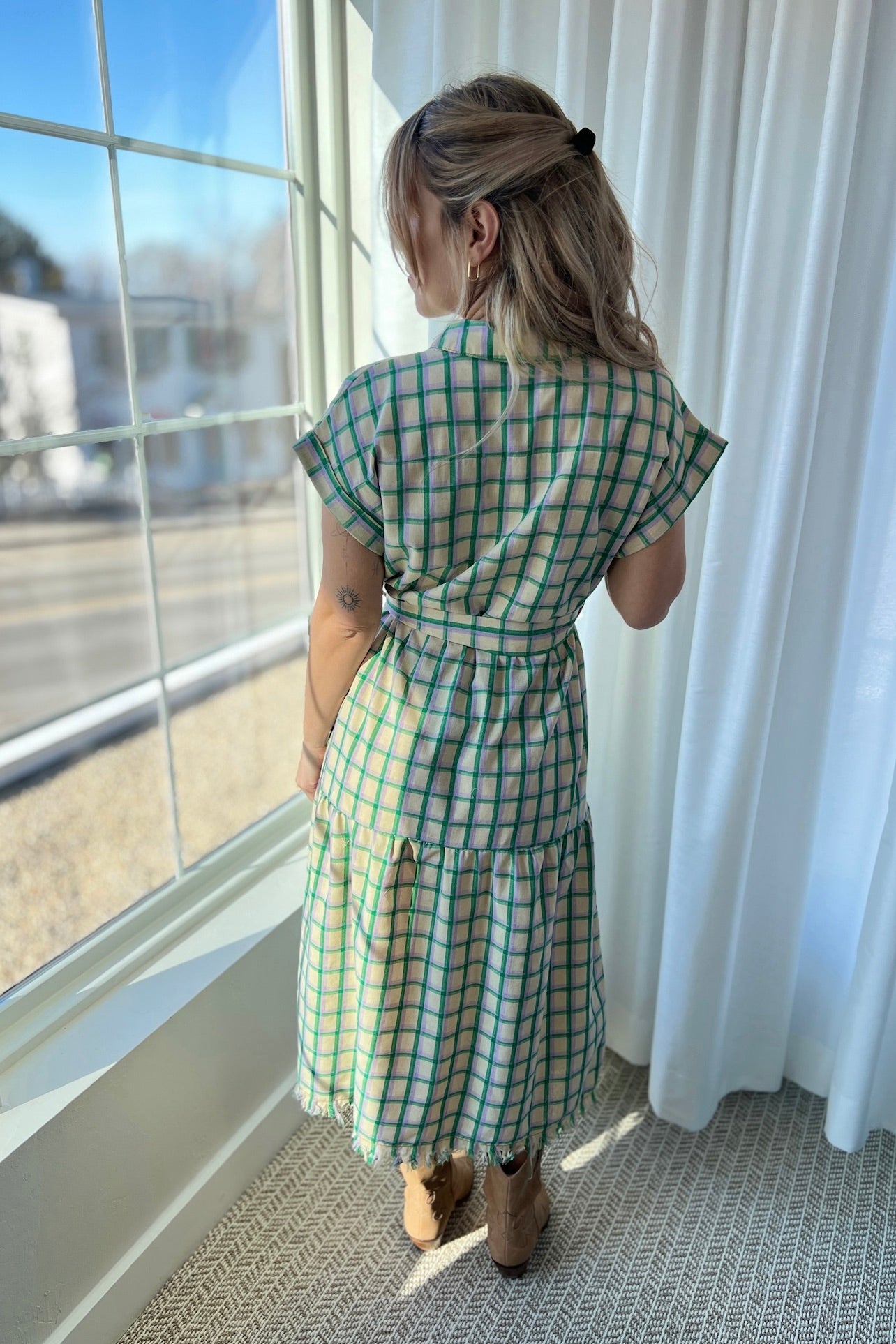 Maxi Dress Half Button Dress - Green