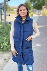 Long Down Vest - Navy