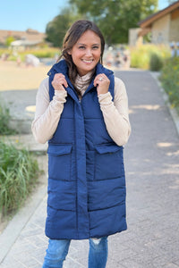Long Down Vest - Navy