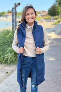 Long Down Vest - Navy