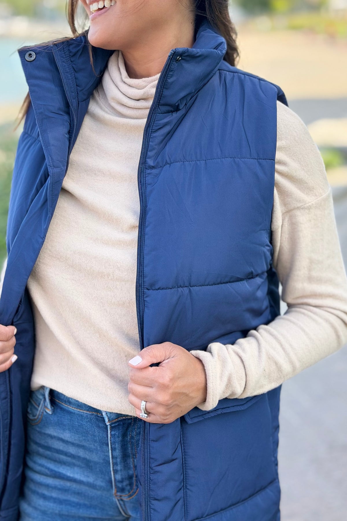 Long Down Vest - Navy
