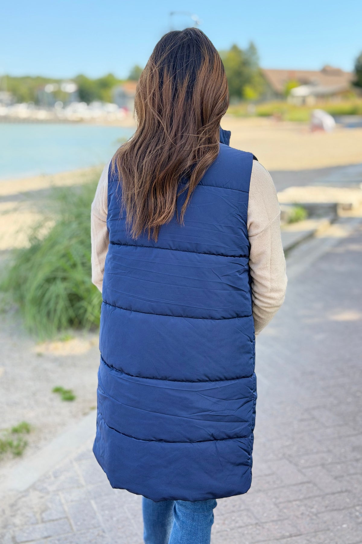 Long Down Vest - Navy