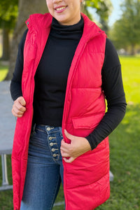 Long Down Vest - Red