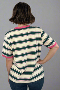 Striped Tee with Contrast Rib Band
