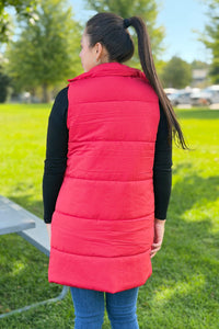 Long Down Vest - Red
