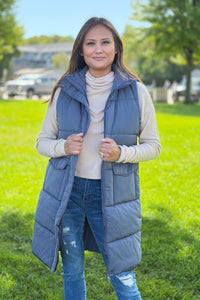 Long Down Vest - Dark Grey