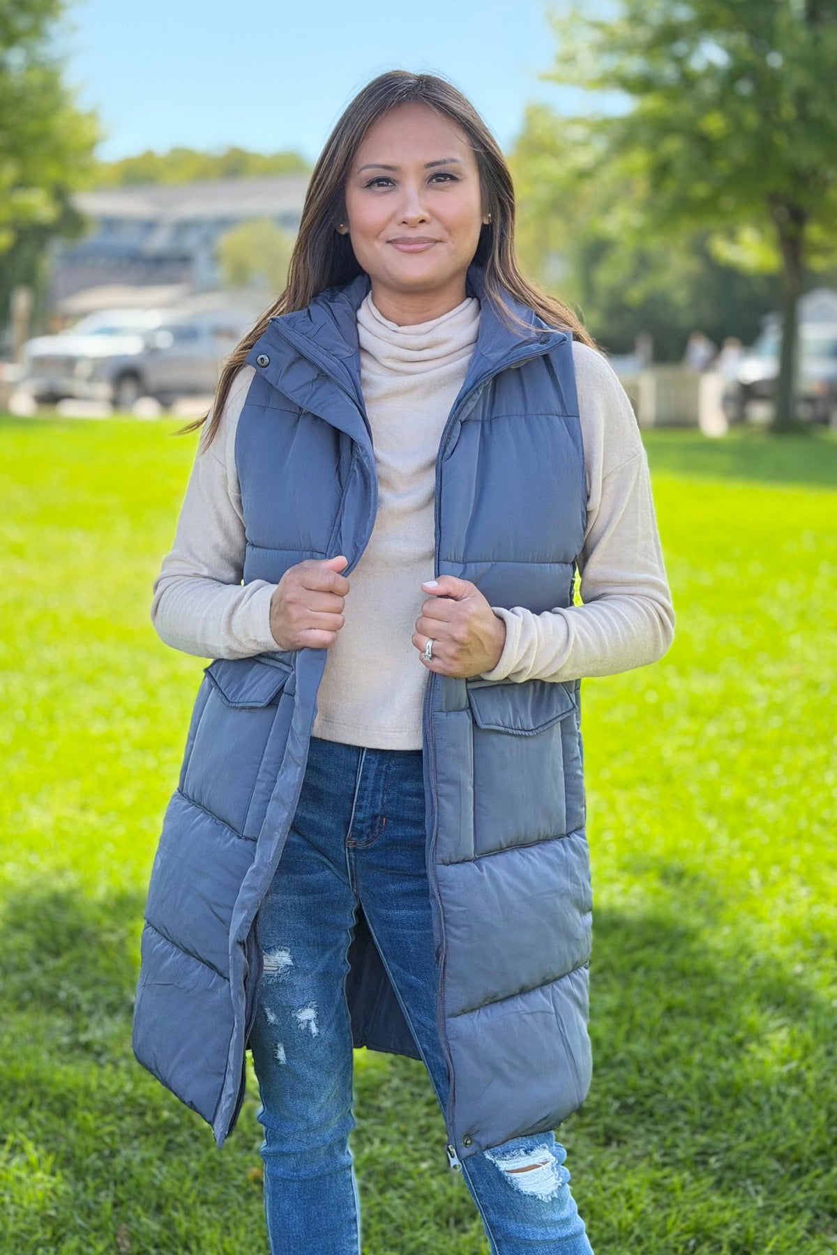 Long Down Vest - Dark Grey