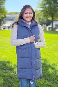 Long Down Vest - Dark Grey