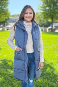 Long Down Vest - Dark Grey