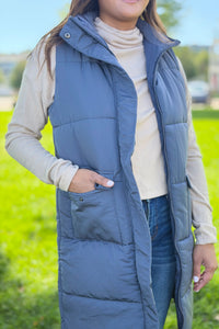 Long Down Vest - Dark Grey
