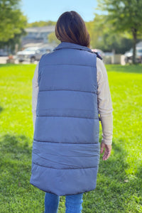 Long Down Vest - Dark Grey
