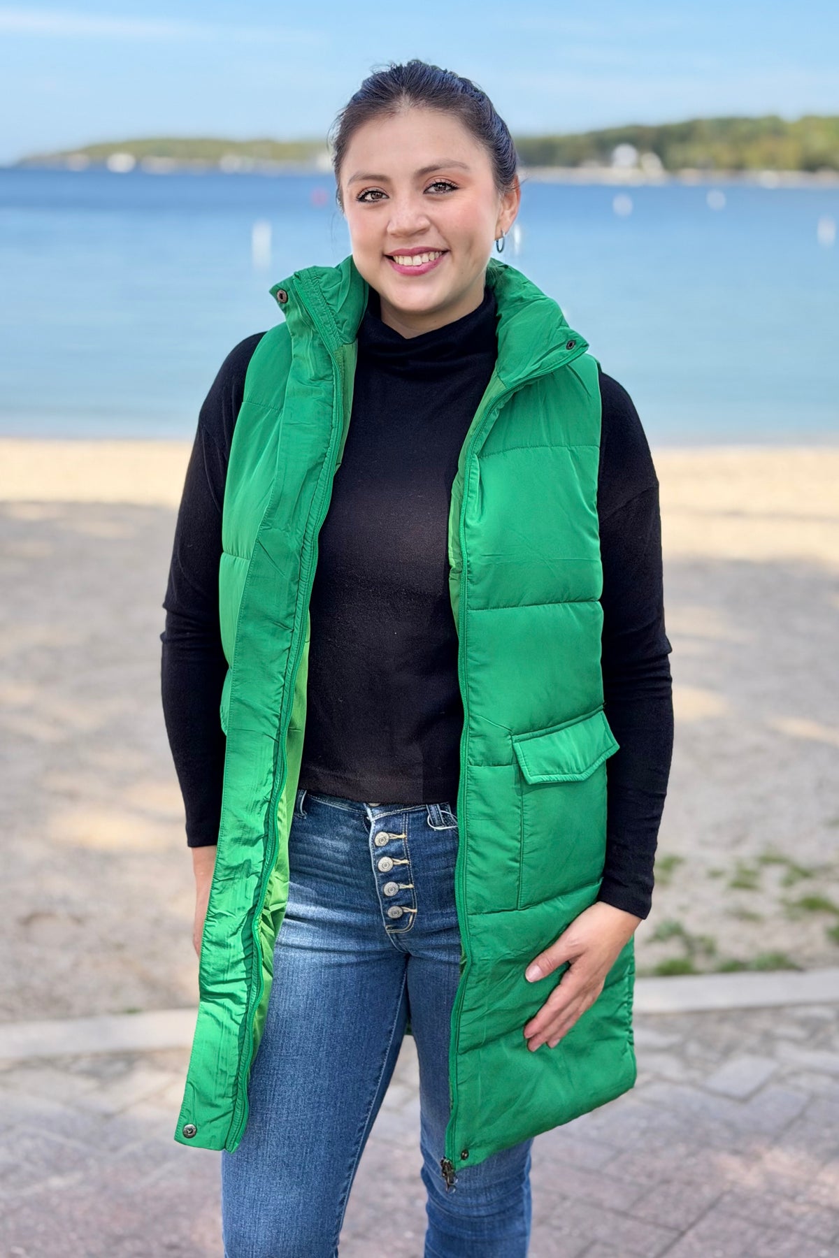 Long Down Vest - Green