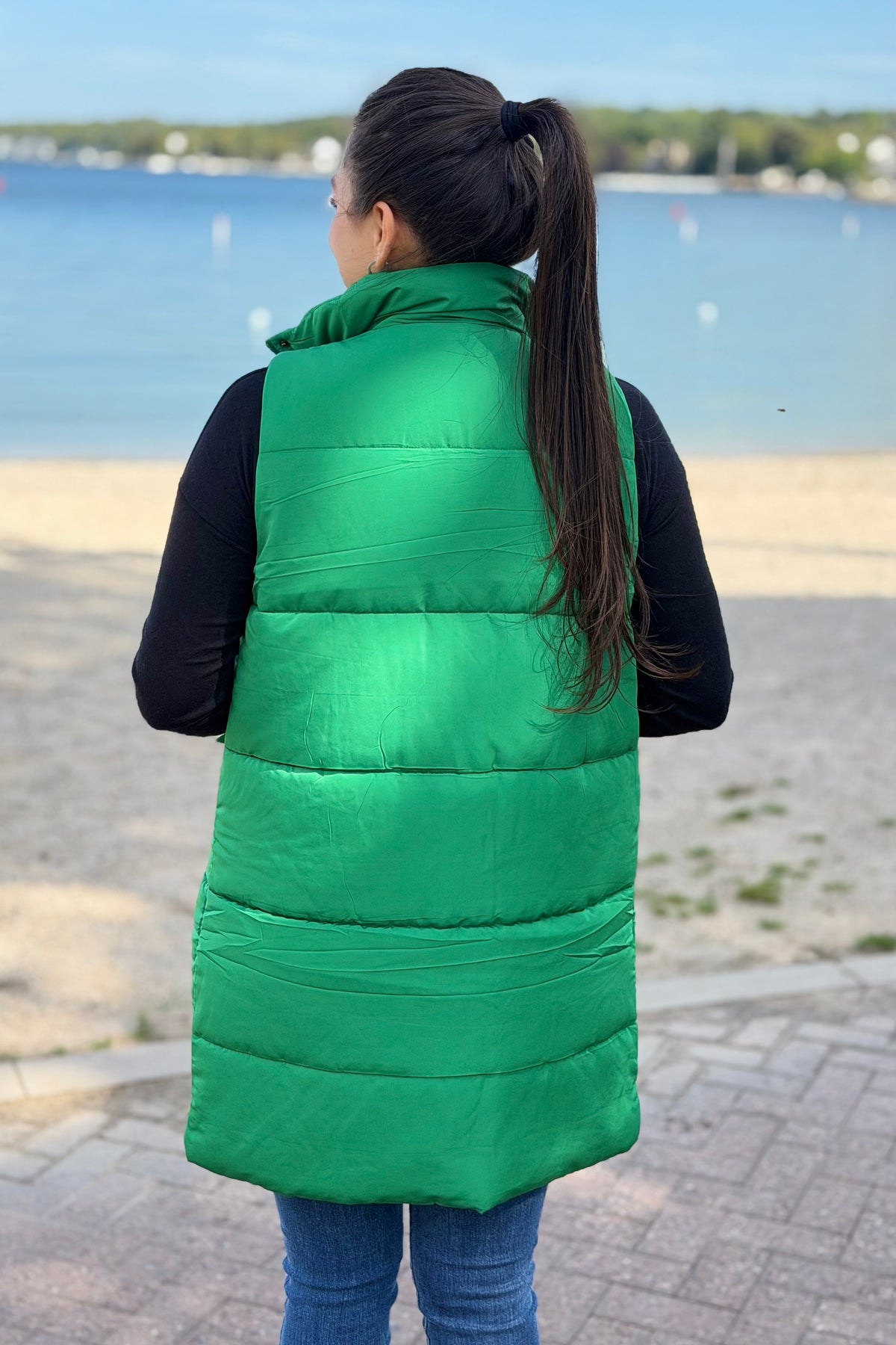 Long Down Vest - Green