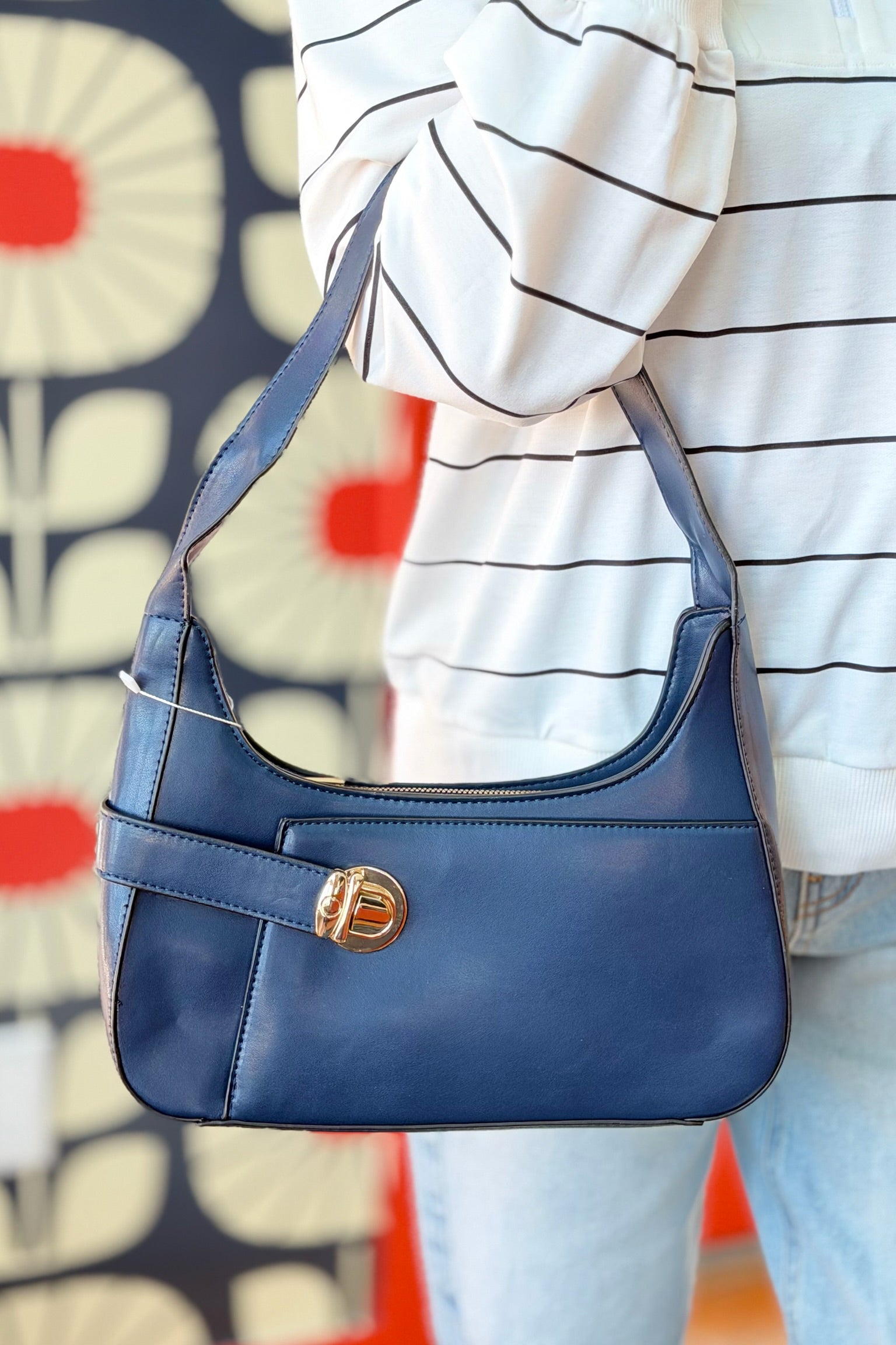 Andrea Structured Buckle Hobo - Navy