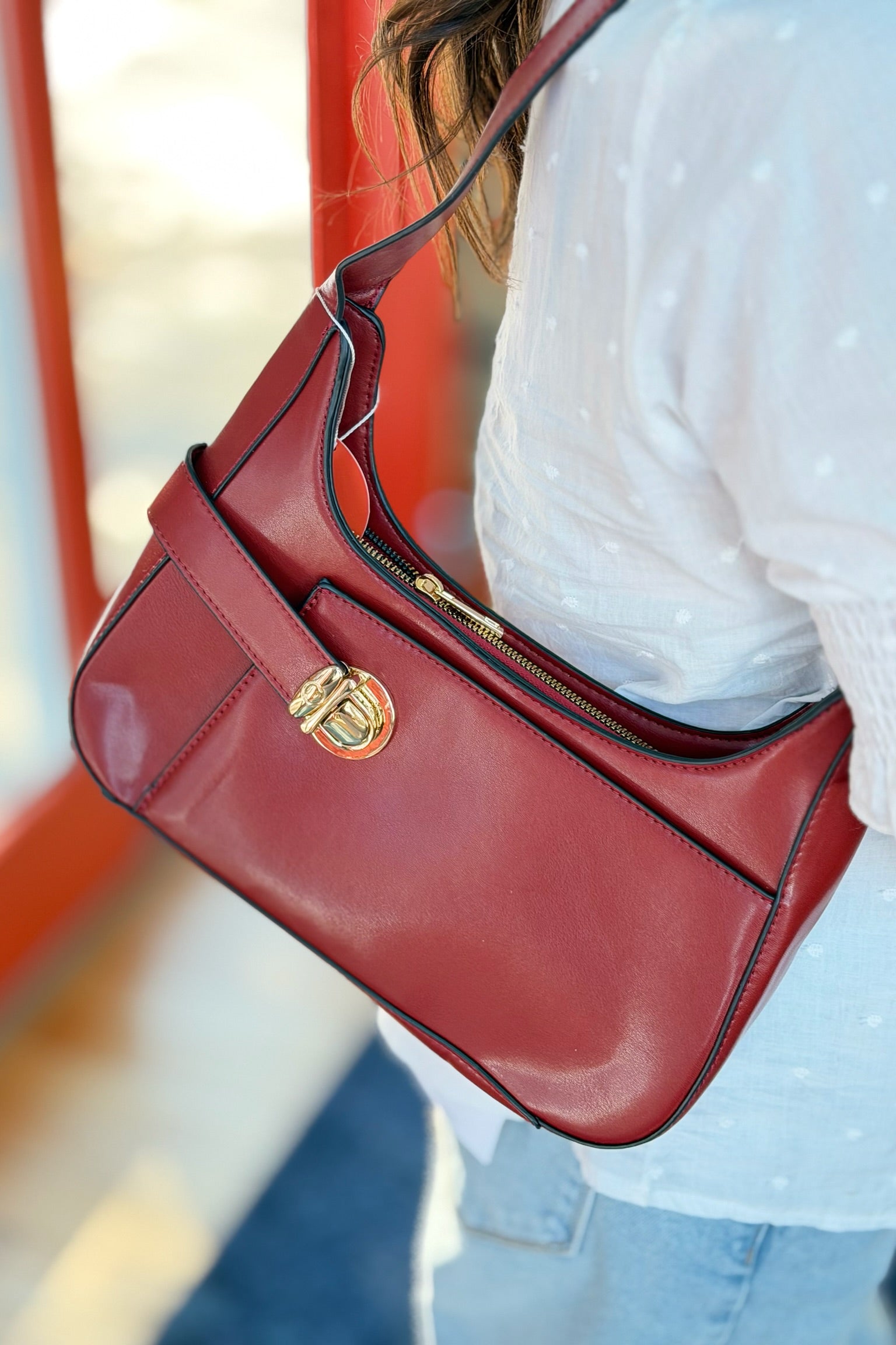Andrea Structured Buckle Hobo - Red