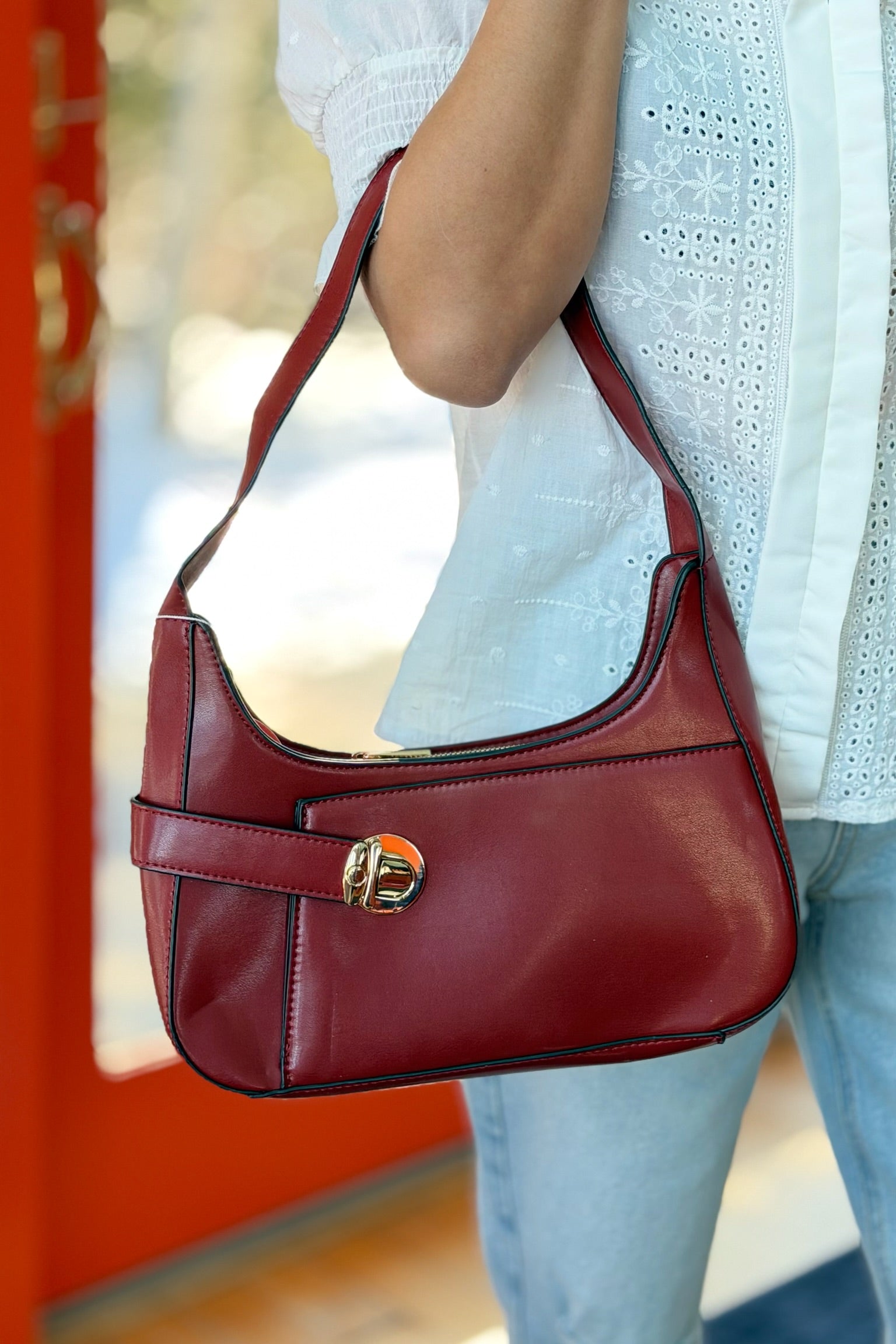 Andrea Structured Buckle Hobo - Red