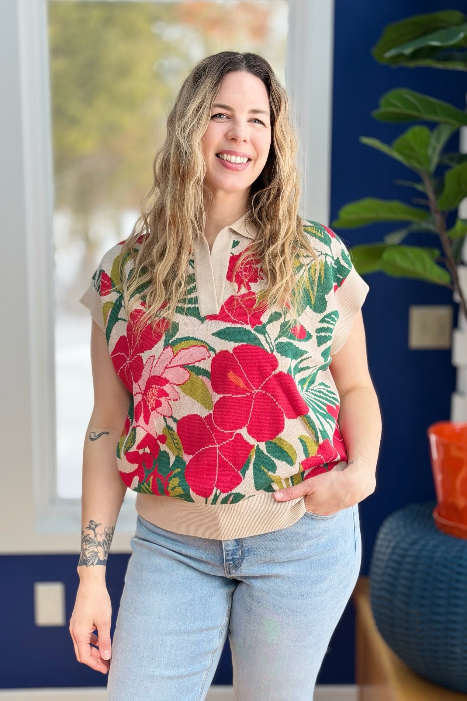 Floral Jacquard Knit Sweater