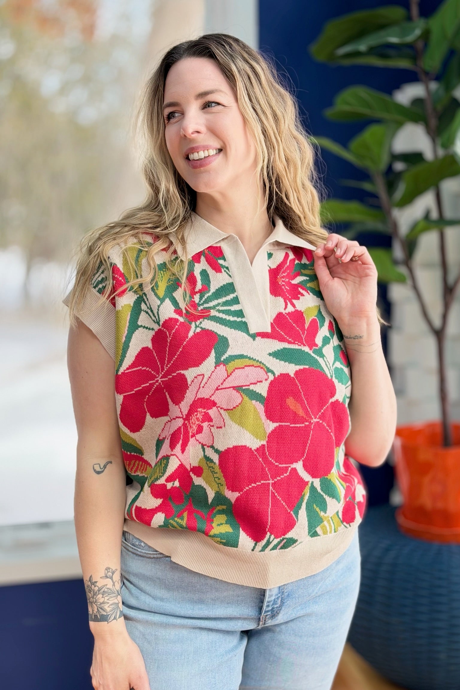 Floral Jacquard Knit Sweater