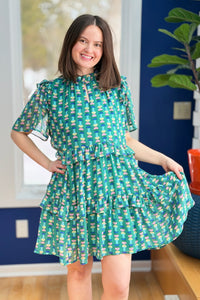 Abstract Ruffle Dress - Green