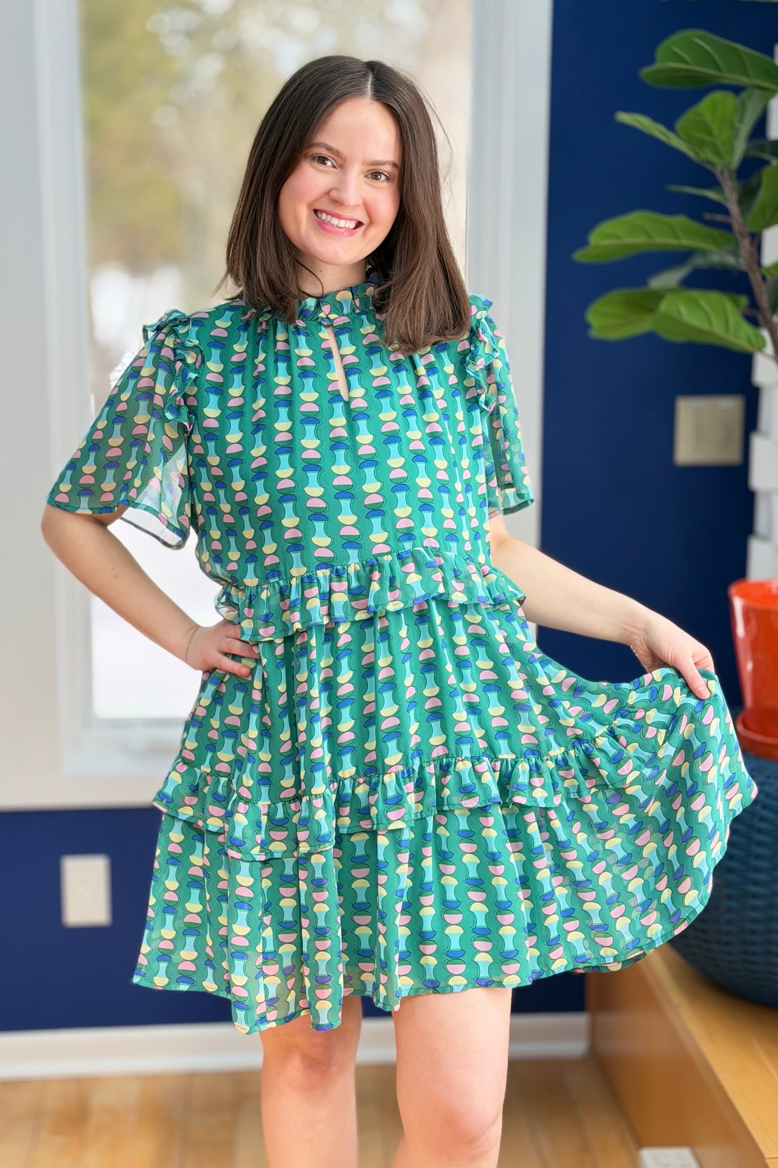 Abstract Ruffle Dress - Green