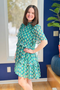 Abstract Ruffle Dress - Green