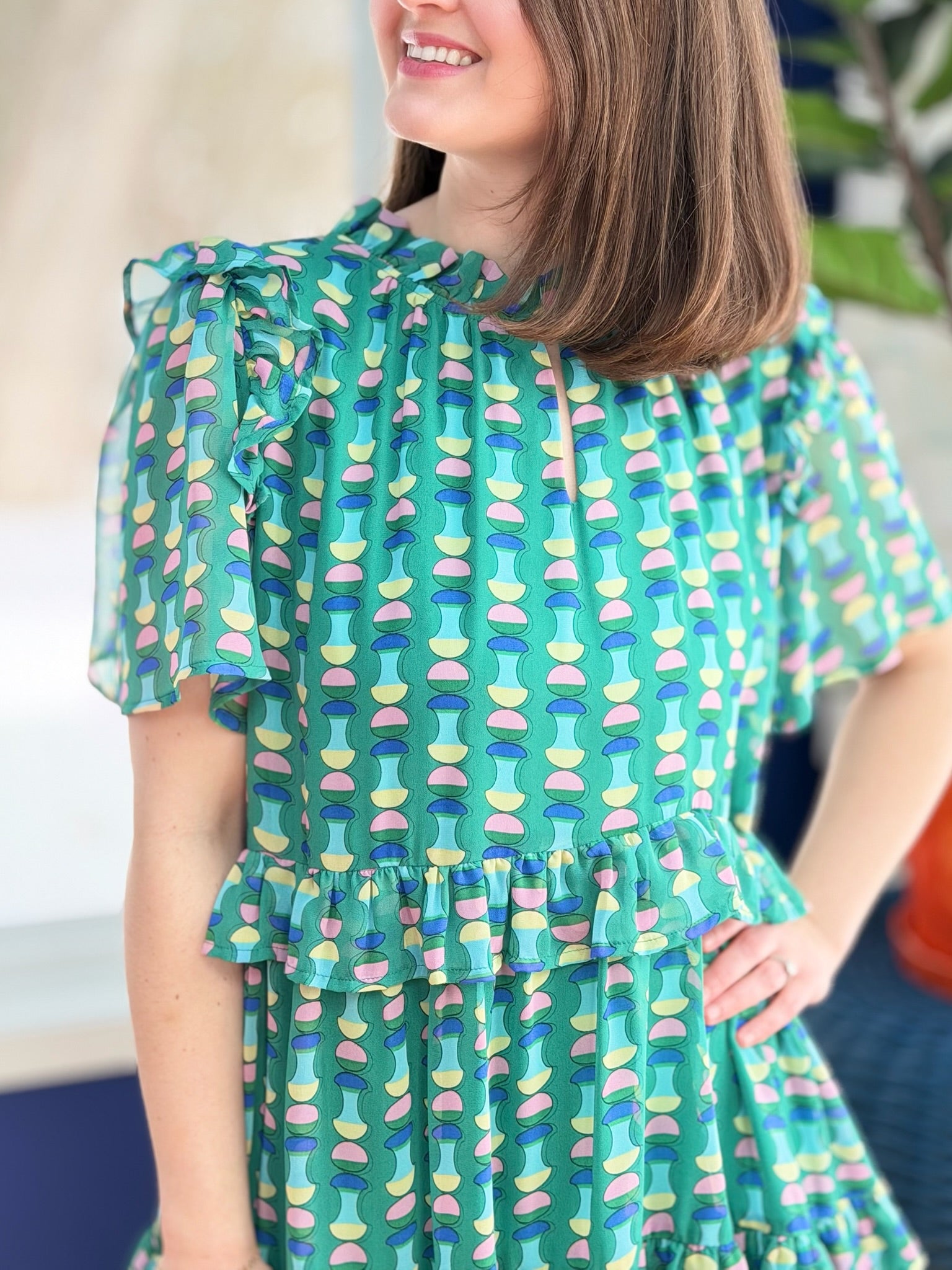 Abstract Ruffle Dress - Green