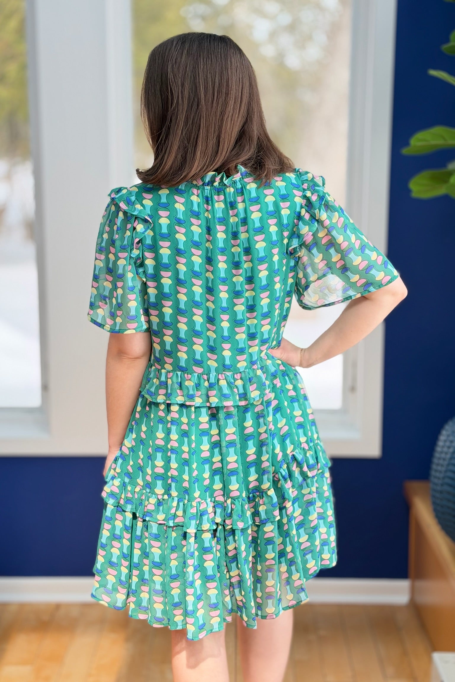 Abstract Ruffle Dress - Green