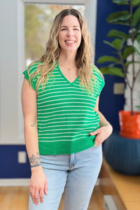 Striped Collared Sweater Vest - Green
