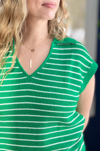 Striped Collared Sweater Vest - Green