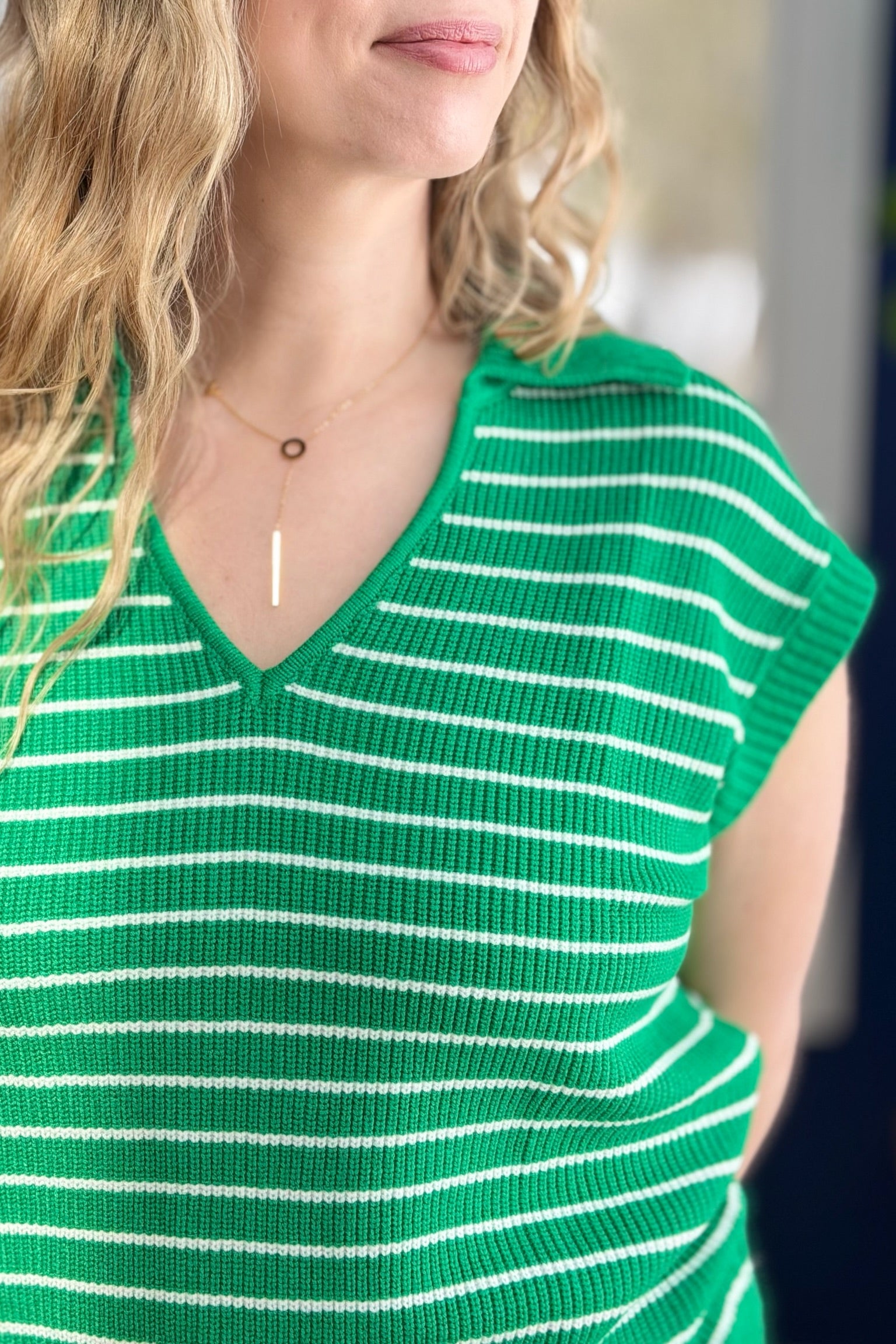 Striped Collared Sweater Vest - Green