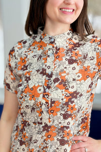 Floral Print Dress With Pockets - Brown