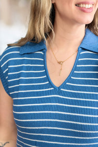 Striped Collared Sweater Vest - Blue