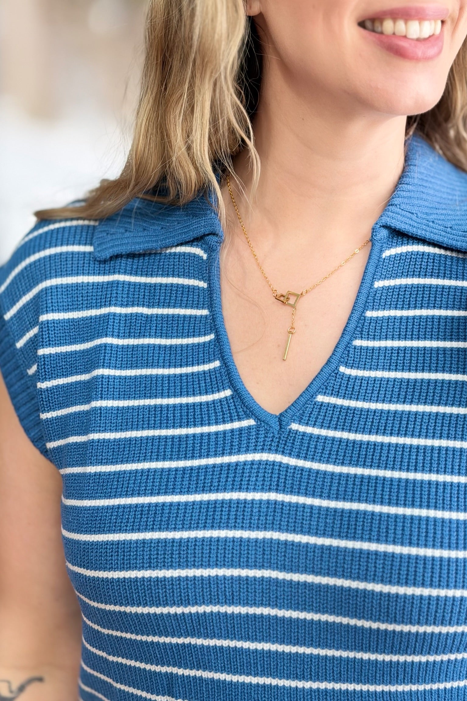 Striped Collared Sweater Vest - Blue