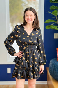 Tiger Print Surplice Dress - Black