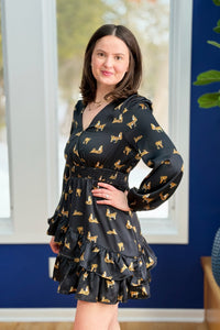 Tiger Print Surplice Dress - Black
